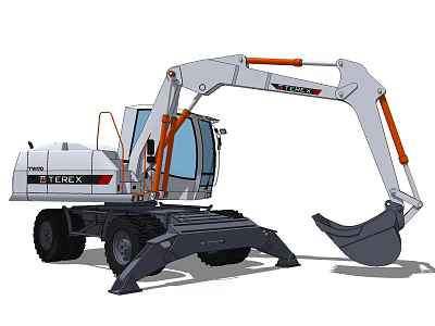 White and Orange Wheel Excavator F215X with Large Bucket for Construction Work 3d model
