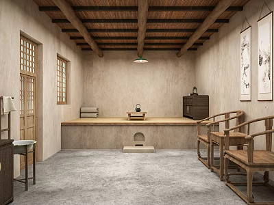 Retro House Former Residence Old House Soil Kang Farm Tools Table and Chair Kitchenware Stove Washstand Retro Kitchen 3d model