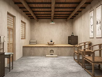 Retro House Former Residence Old House Soil Kang Farm Tools Table and Chair Kitchenware Stove Washstand Retro Kitchen 3d model