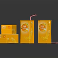 Fresh Orange Juice Cartons With Straw In Bright Orange Packaging Design