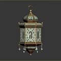 Traditional Ornate Decorative Lantern With Gold Frame Blue Patterns And Hanging Beads