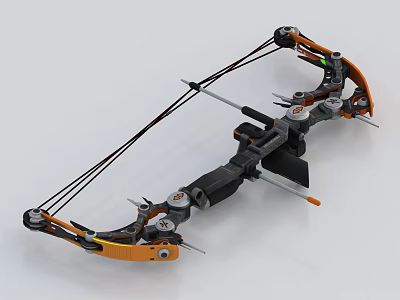 Orange And Black Compound Bow With Mechanical Bowstring Arrow Rest And Sights 3d model