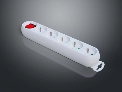 White Computer Power Strip With Multiple Outlets Red Switch And Green Indicators 3d model