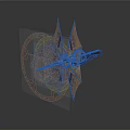 Ancient Fantasy Triangular Weapon With Intricate Golden Runes Colorful Aura And Decorative Design