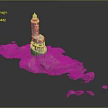 Tall Lighthouse Structure On Rocky Island With Scattered Rock Fragments