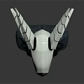 Sci Fi Weapon Helmet Sculpture With White Horns Red Open Mouth And Black Base