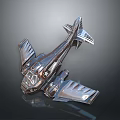 Futuristic Silver Metallic Aircraft Model With Sleek Wings And Reflective Surface
