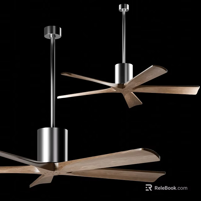 Stylish Modern Air Conditioner Fan With Ceiling Hanging Design And Metal Wooden Blades 3d model 