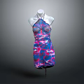 Fashionable Halter Neck Sheer Dress With Blue Pink Tie Dye Print For Modern Women's Wardrobe