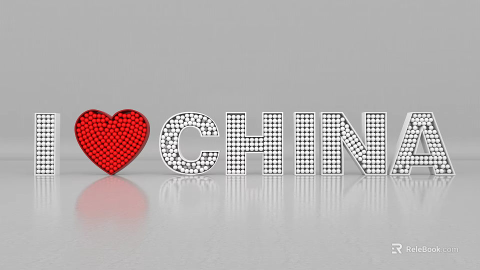 Decorative Garden Ornaments With Red Heart And Dotted CHINA Lettering Design 3d model 