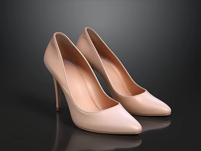 Elegant Beige Pointed Toe Stiletto Heels With Glossy Finish On Black Background 3d model