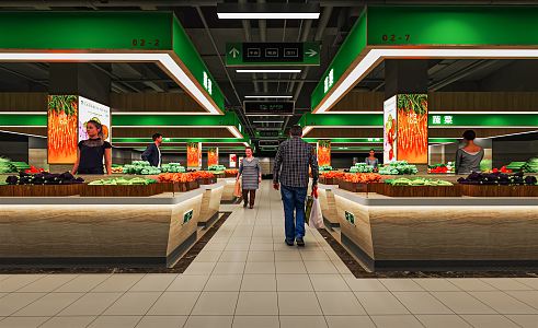 Modern Vegetable Market Farmers Market Stalls Fruit Shop Seafood Grain Oil Zone Shelf Service Desk 3d model