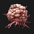 3D Rendered Pink Spherical Cell Like Structure With Thin Protrusions On Black Background
