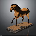 Brown Horse Model With Black Mane Tail And Raised Front Leg On Wooden Base