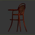 Classic Red Bar Stool With Curved Wooden Backrest And Woven Seat