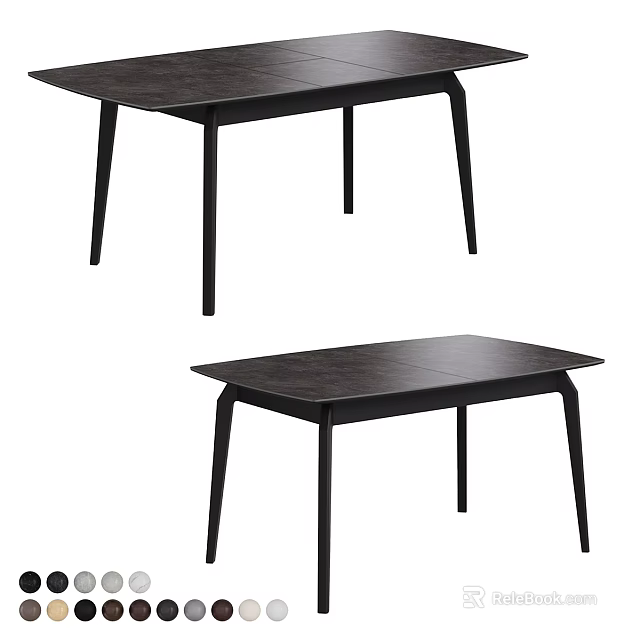 Modern Black Dining Table with Wooden Tabletop and Sleek Thin Legs in Minimalist Design 3d model 
