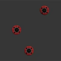 Three Red Circular Reflective Spacecraft With Black Center Suspended In Dark Cosmic Background