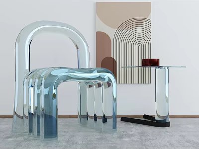 Modern Transparent Acrylic Leisure Chair With Glass Side Table And Abstract Art 3d model