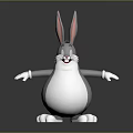 3D Model Rabbit Doll With Gray Body White Belly Big Ears Smiling Open Arms
