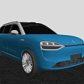 Modern Blue SUV With Sleek Design Front Headlights And Silver Wheels Parked By Tree