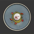 Delicious Meringue Dessert with Red Sprinkles on Blue Plate Fresh Berries and Green Sauce