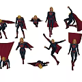 Game Movie Superhero Character With Red Cape In Multiple Dynamic Action Poses