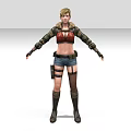 Combat Game Female Character With Red Top Denim Shorts Arm Guards And Boots