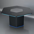 Modern Hexagonal Computer Table With Blue Illuminated Edges And Sleek Surface 3d model