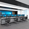 Modern Security Monitoring Room With Multiple Screens Control Console And Data Dashboards