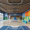 Indoor Basketball Court Gym With Colorful Walls And Modern Lighting