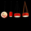 Red Drum Shaped Chandelier with Traditional Chinese Dragon Pattern and Flame Design
