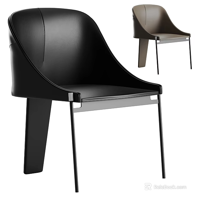 Modern Black Leather Single Chair With Sleek Metal Legs And Comfortable Design 3d model 