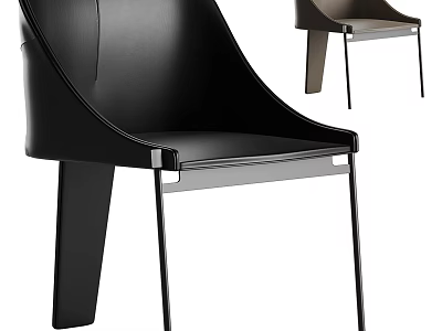 Modern Black Leather Single Chair With Sleek Metal Legs And Comfortable Design 3d model