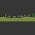 Cartoon Village Scene With Small Brown Houses Surrounded By Green Trees And Blue River