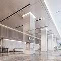 Modern Reception Lobby Interior Design With Green Plant Marble Floor Wooden Wall And Glass Partition