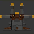 Medieval Multi Armed Mechanical Weapon With Wooden Structure Metal Base And Yellow Components 3d model