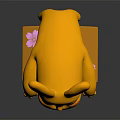 Yellow Cartoon Rabbit Character With Red Cheek Mark Lying On Brown Base With Pink Flower