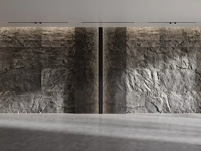 Dark Modern Textured Background Wall With Stone Texture And Vertical Stripes Interior 3d model