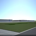 Modern Industrial Warehouse Exterior With Metal Facade Glass Windows And Landscaped Greenery