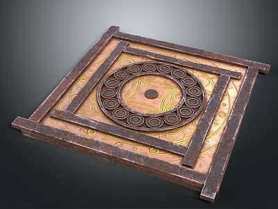 Decorative Wooden Furniture Piece With Square Frame And Circular Center Pattern 3d model