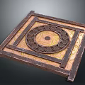 Decorative Wooden Furniture Piece With Square Frame And Circular Center Pattern