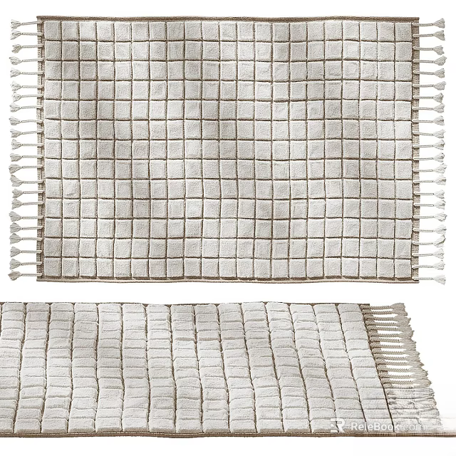 Modern Light Colored Square Rug With Woven Texture And Fringed Edges 3d model 