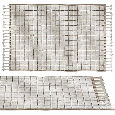 Modern Light Colored Square Rug With Woven Texture And Fringed Edges 3d model