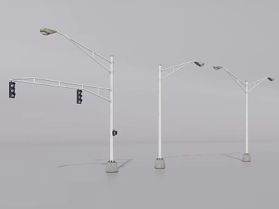 Various Outdoor Street Lights With Different Arm Designs And Traffic Lights 3d model