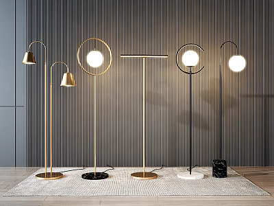 Modern Stylish Floor Lamps With Different Designs Round Shades And Metal Bases 3d model