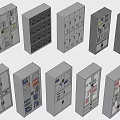 Various Modern Gray Storage Cabinets With Glass And Solid Doors For Organization 3d model
