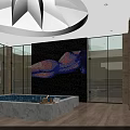 Elegant SPA Sauna Interior With Circular Ceiling SPA Pool Mosaic Wall And Glass Partition 3d model