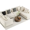 Modern Sofa Coffee Table Combination Cloth Sofa Round Coffee Table Carpet 3d model