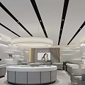 Modern Jewelry Store Interior Design With Round Display Counters And Pendant Lights