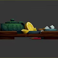 Wooden Tray Setup With Green Teapot Small Bowls Bread Lemon Slices And Sugar Cubes